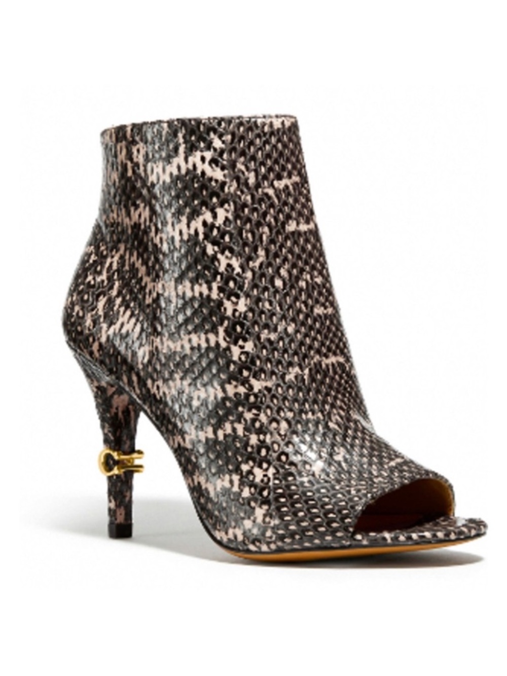 COACH Remi Snakeskin Natural Tan and Black High Heel Ankle Boots Booties Size 9